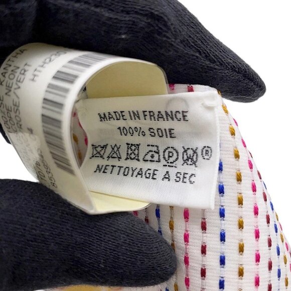 HERMES Twilly Chevaloscope Pointier Silk100% White/Rose/Vert - Picture 11 of 14